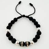 Pulsera Negra Neoros 2und Bolas 4und / 8mm Dos Oros Amarillo Blanco 18K *