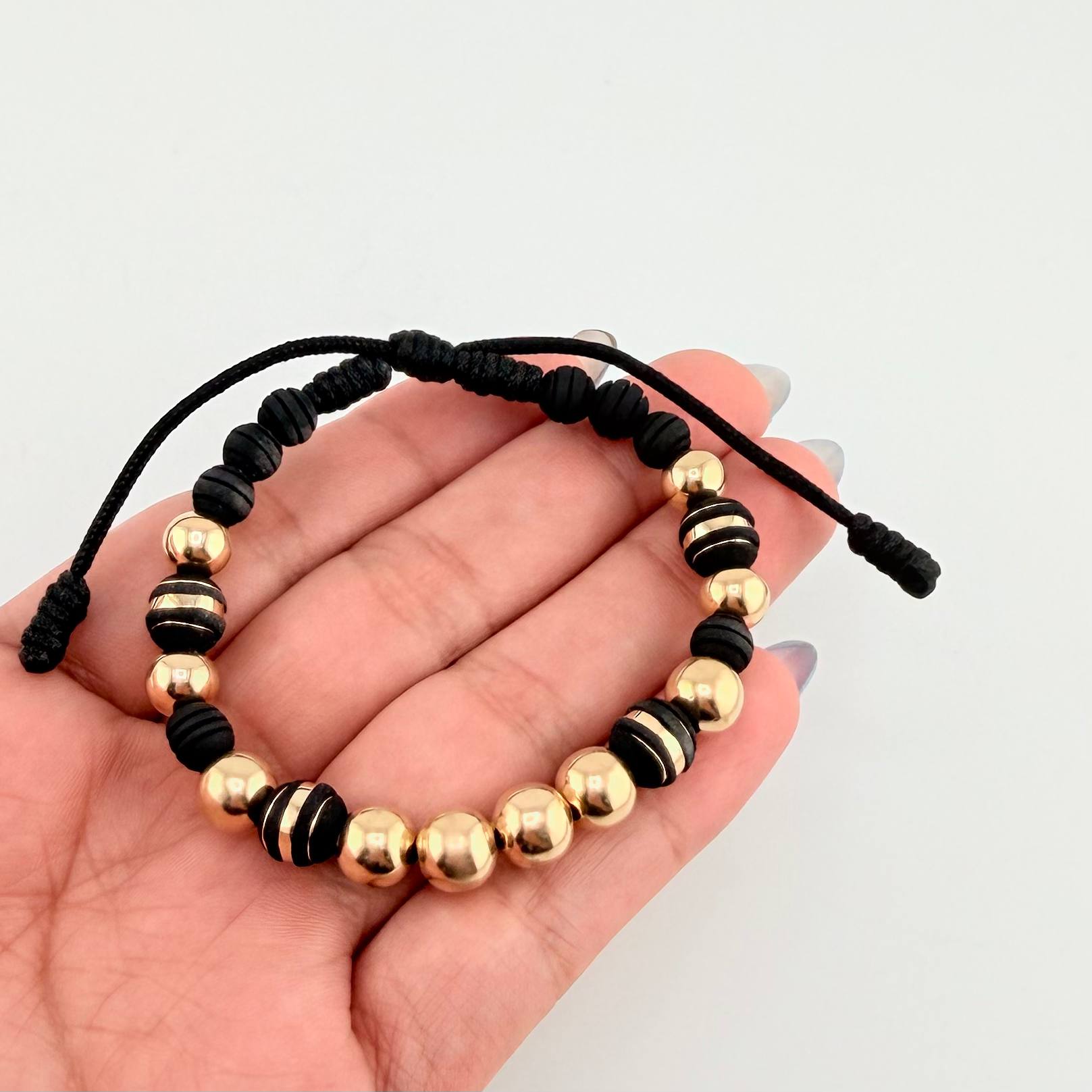 Black Bracelet Neoros 4pcs Beads 10pcs 3.1gr / 8mm Yellow Gold 18K *