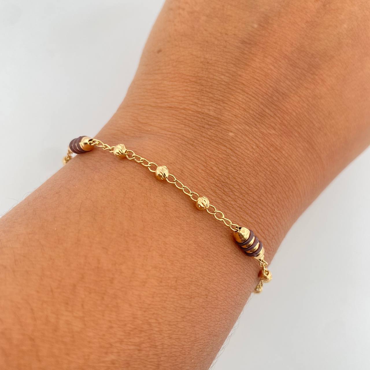 Pulso Barril 2.65gr / 18cm / 3mm Bolas Diamantadas Oro Amarillo 18K $