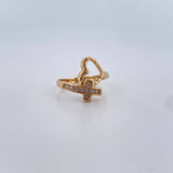 Anillo Cruz Corazon 2.25gr / T6 / Circones Blancos Oro Amarillo 18K $