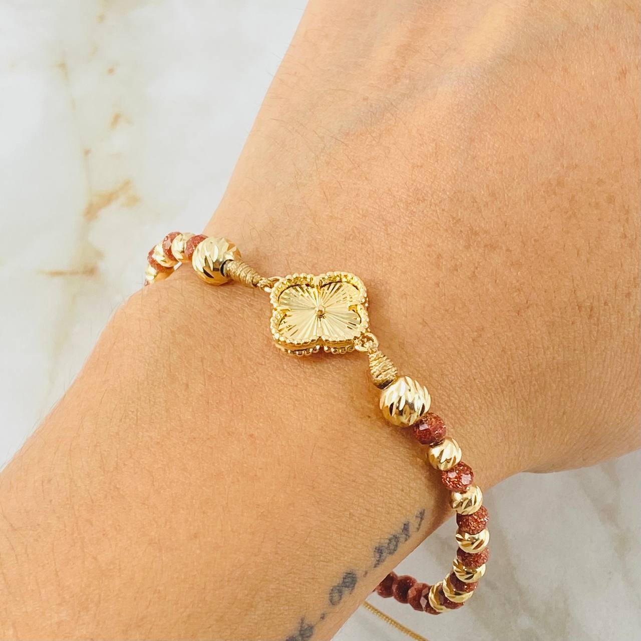 Pulsera Lluvia De Oro Herraje Trebol 3.85gr / 6mm-4mm Oro Amarillo Nac.Esp. 18K ©
