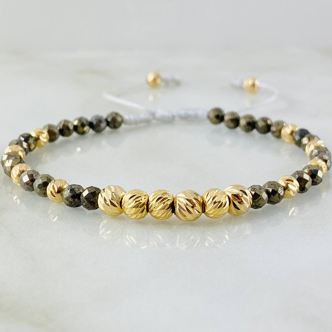 Pyrite Grayish Bone Bracelet 5mm-4mm 16 pcs 18K Gold