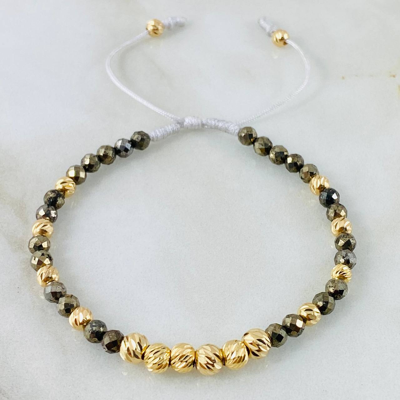 Pyrite Grayish Bone Bracelet 5mm-4mm 16 pcs 18K Gold