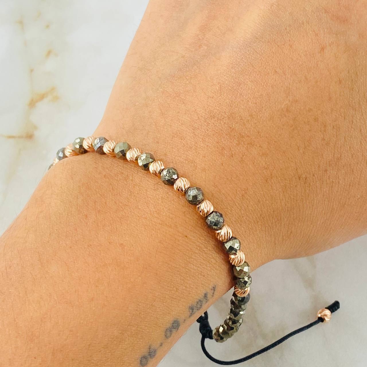Black Pyrite Grayish Bracelet 1.7gr / 18K Rose Gold