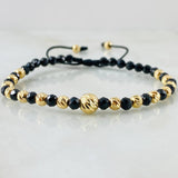 Black Hollow Onyx Bracelet 6mm-4mm 17 pcs 18K Gold