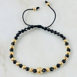 Black Hollow Onyx Bracelet 6mm-4mm 17 pcs 18K Gold