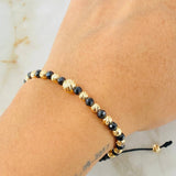 Black Hollow Onyx Bracelet 6mm-4mm 17 pcs 18K Gold