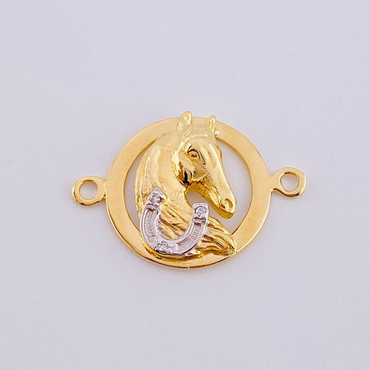 Charm Horse Horseshoe 2.35gr / 1 in / Two-Tone Yellow White 18K Gold ©