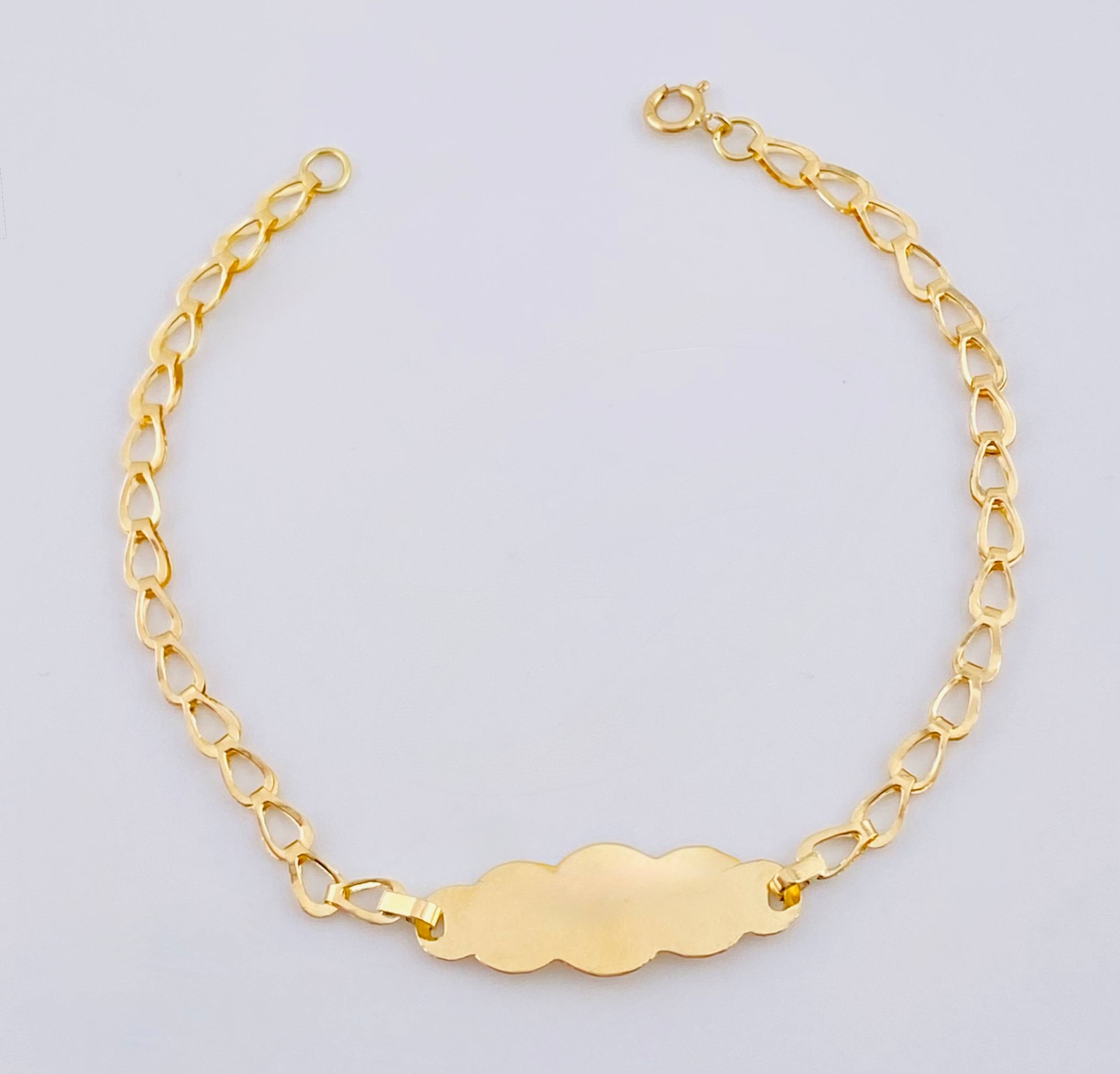 Pulso Bebé Espiga Placa Nube Lisa 1.2gr / 5 3/4 in / 2.7mm Oro Amarillo 18K ©