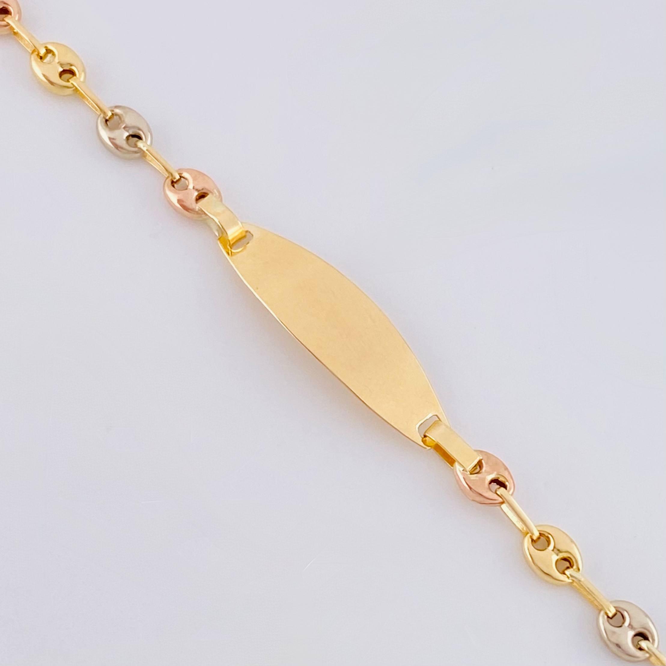 Pulso Bebé Gc Placa Ovalada Lisa 1.4gr / 5 3/4 in / 3.2mm Tres Oros 18K