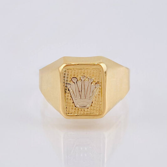 Anillo Sello Corona 3.4gr / T10 / Dos Oros Amarillo Blanco 18K