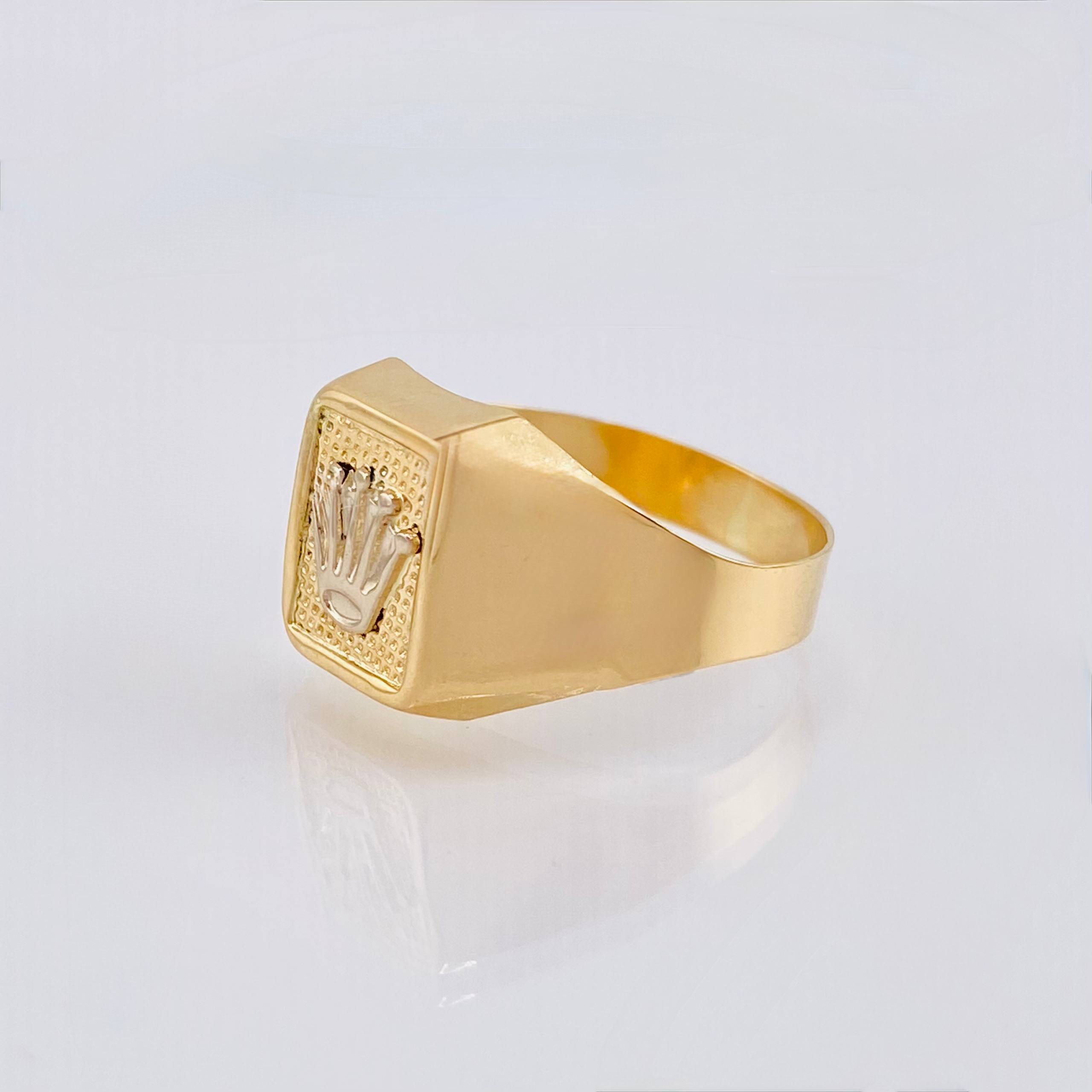 Anillo Sello Corona 3.4gr / T10 / Dos Oros Amarillo Blanco 18K