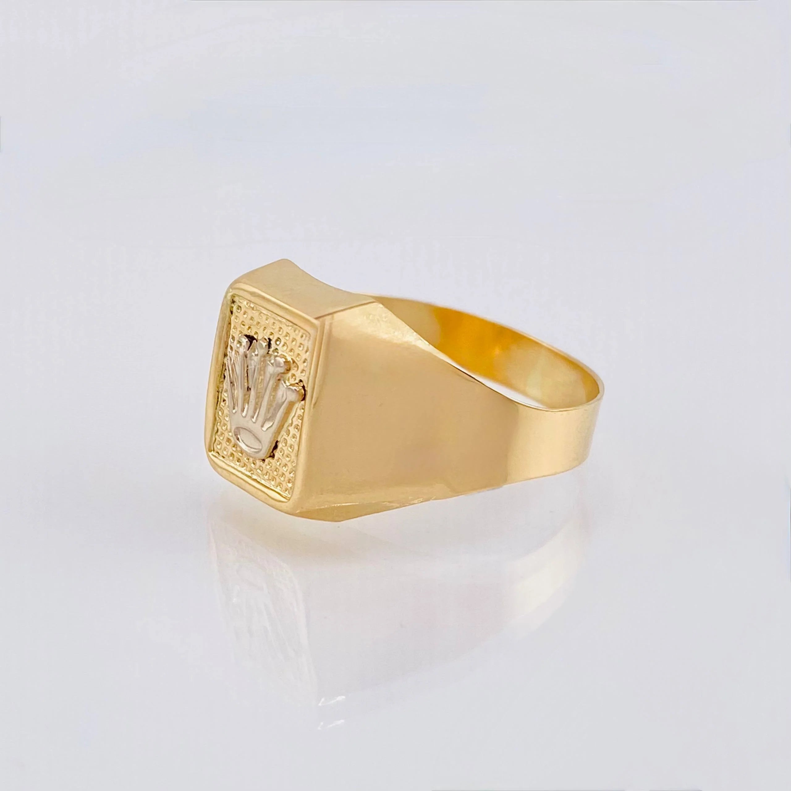 Crown Signet Ring 3.45 g / T10 3/4 Two-Tone Yellow White Gold 18K