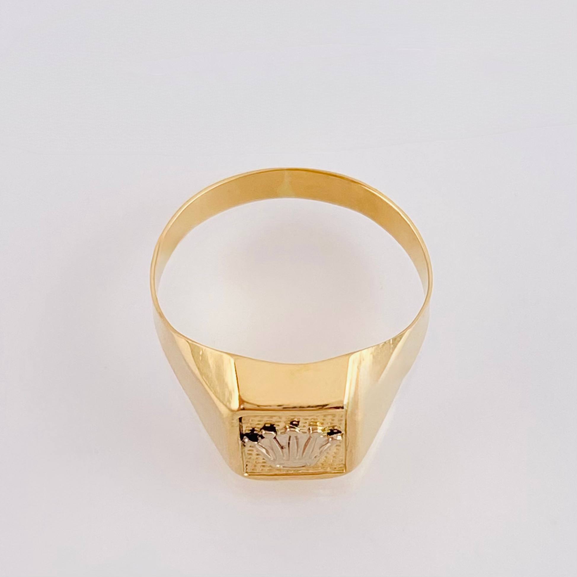 Anillo Sello Corona 3.4gr / T10 / Dos Oros Amarillo Blanco 18K
