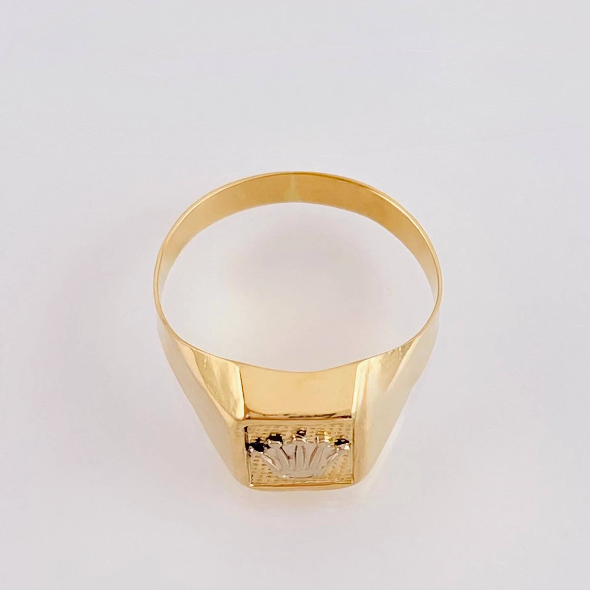 Crown Signet Ring 3.45 g / T10 3/4 Two-Tone Yellow White Gold 18K