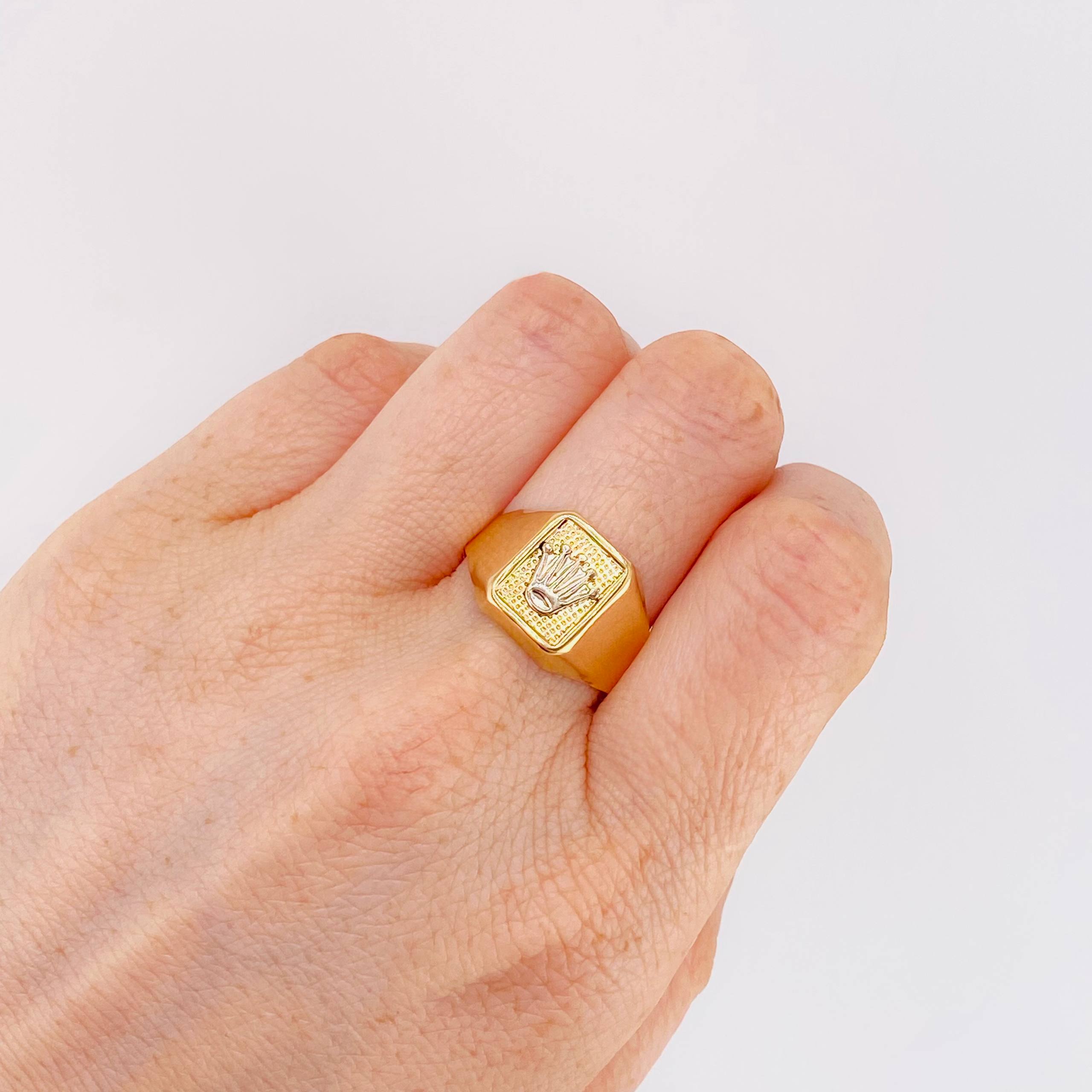 Anillo Sello Corona 3.4gr / T10 / Dos Oros Amarillo Blanco 18K