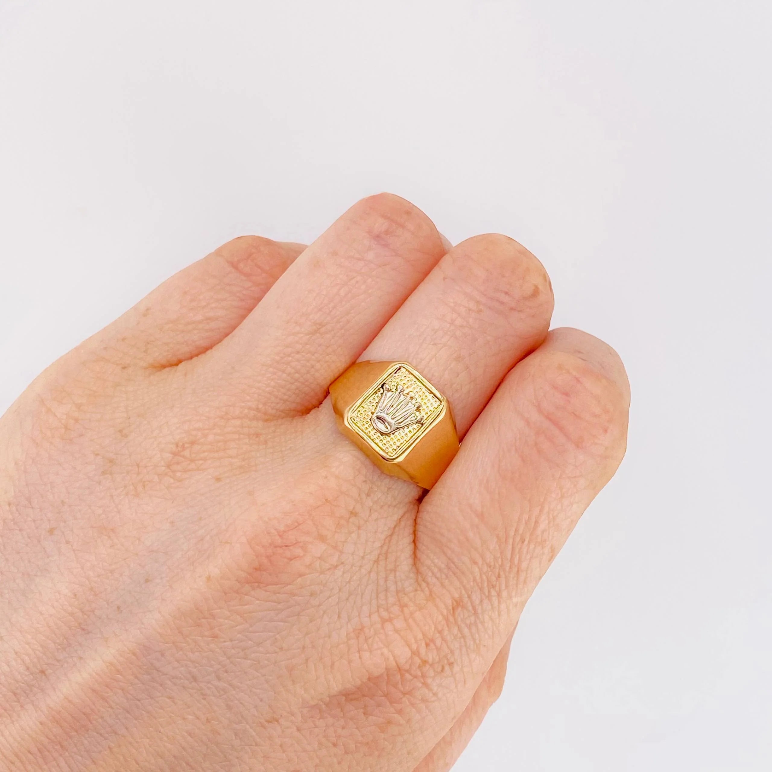 Crown Signet Ring 3.45 g / T10 3/4 Two-Tone Yellow White Gold 18K