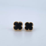 Stud Earrings Clover VCyA 3.25gr / 1.2cm / Black Onyx Dotted Yellow Gold Special Birthstone 18K