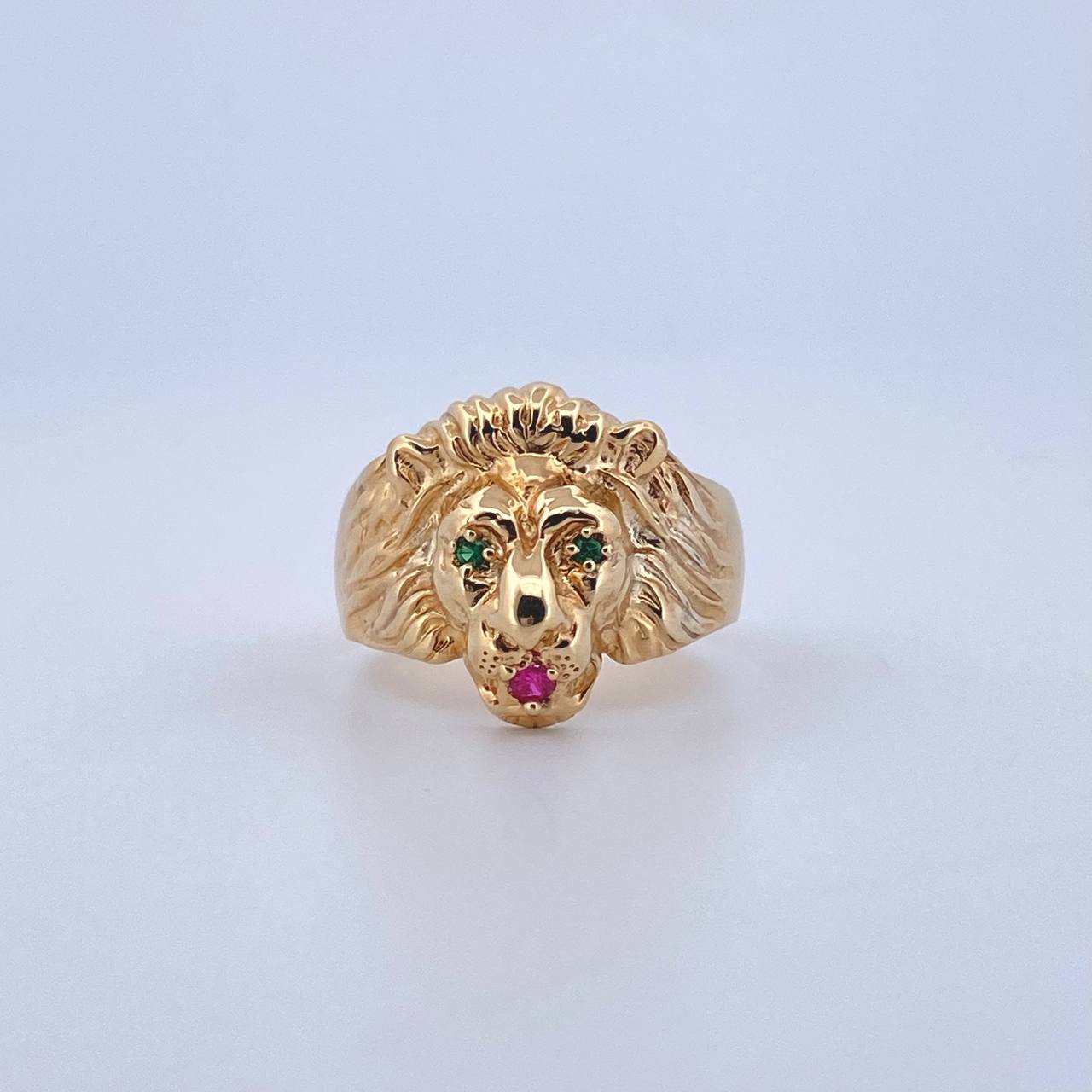 León Ring 7.25gr / Size 9 1/4 / Smooth - Green and Fuchsia Zircons 18K Yellow Gold *