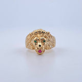 León Ring 7.25gr / Size 9 1/4 / Smooth - Green and Fuchsia Zircons 18K Yellow Gold *