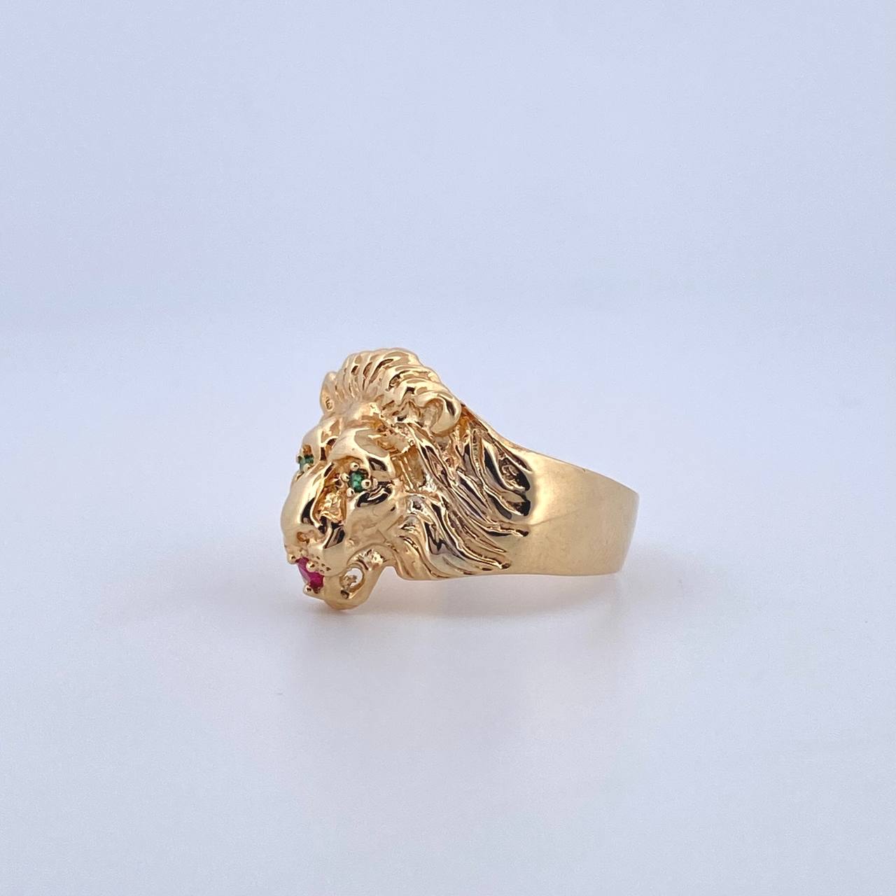 León Ring 7.25gr / Size 9 1/4 / Smooth - Green and Fuchsia Zircons 18K Yellow Gold *