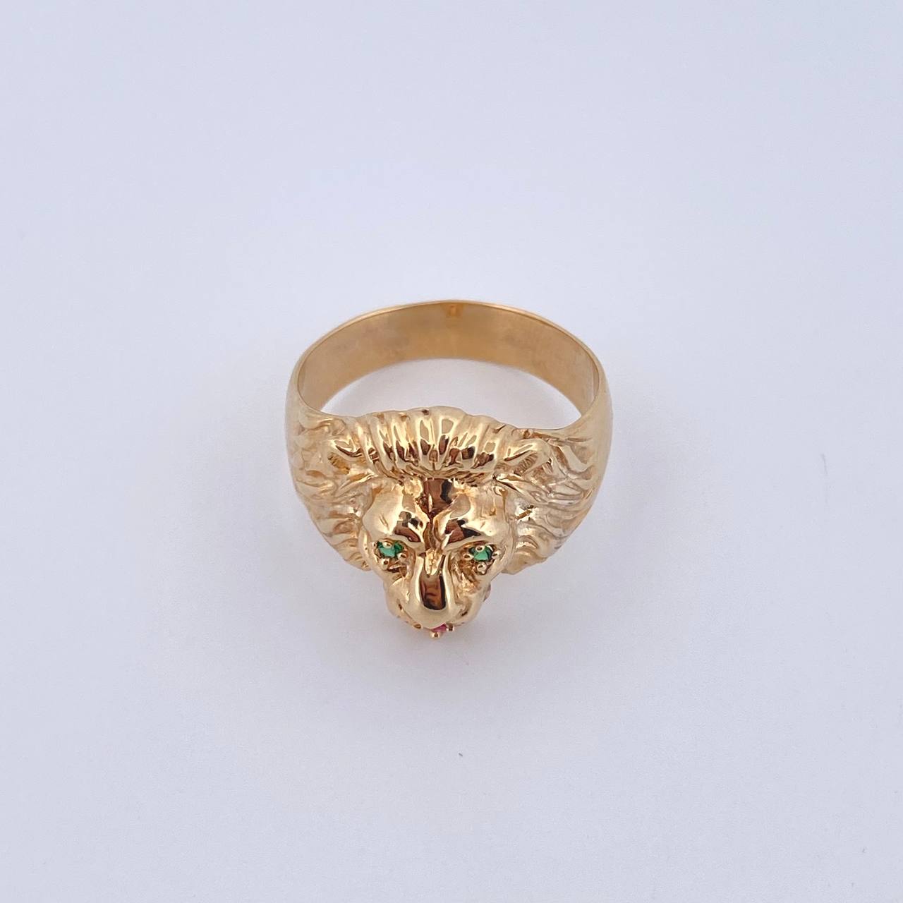 León Ring 7.25gr / Size 9 1/4 / Smooth - Green and Fuchsia Zircons 18K Yellow Gold *