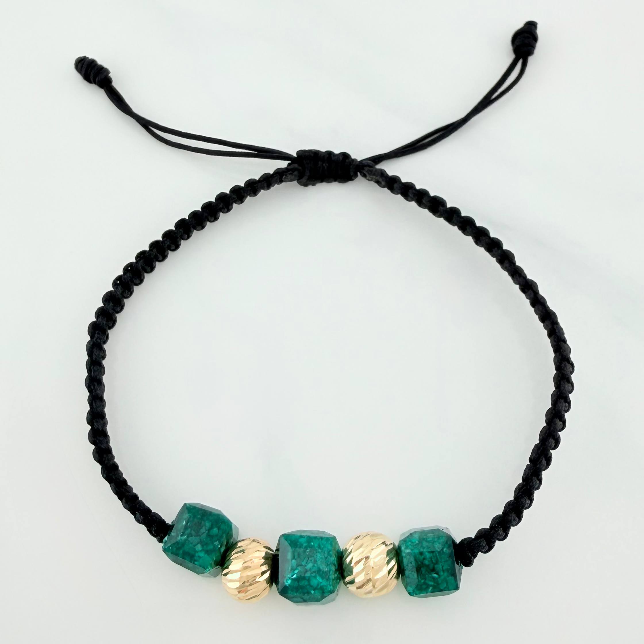 Black Woven Bracelet Cubic Beads 3Mm 3Units Yellow Gold 18K