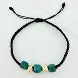 Black Woven Bracelet Cubic Beads 3Mm 3Units Yellow Gold 18K