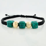 Black Woven Bracelet Cubic Beads 3Mm 3Units Yellow Gold 18K