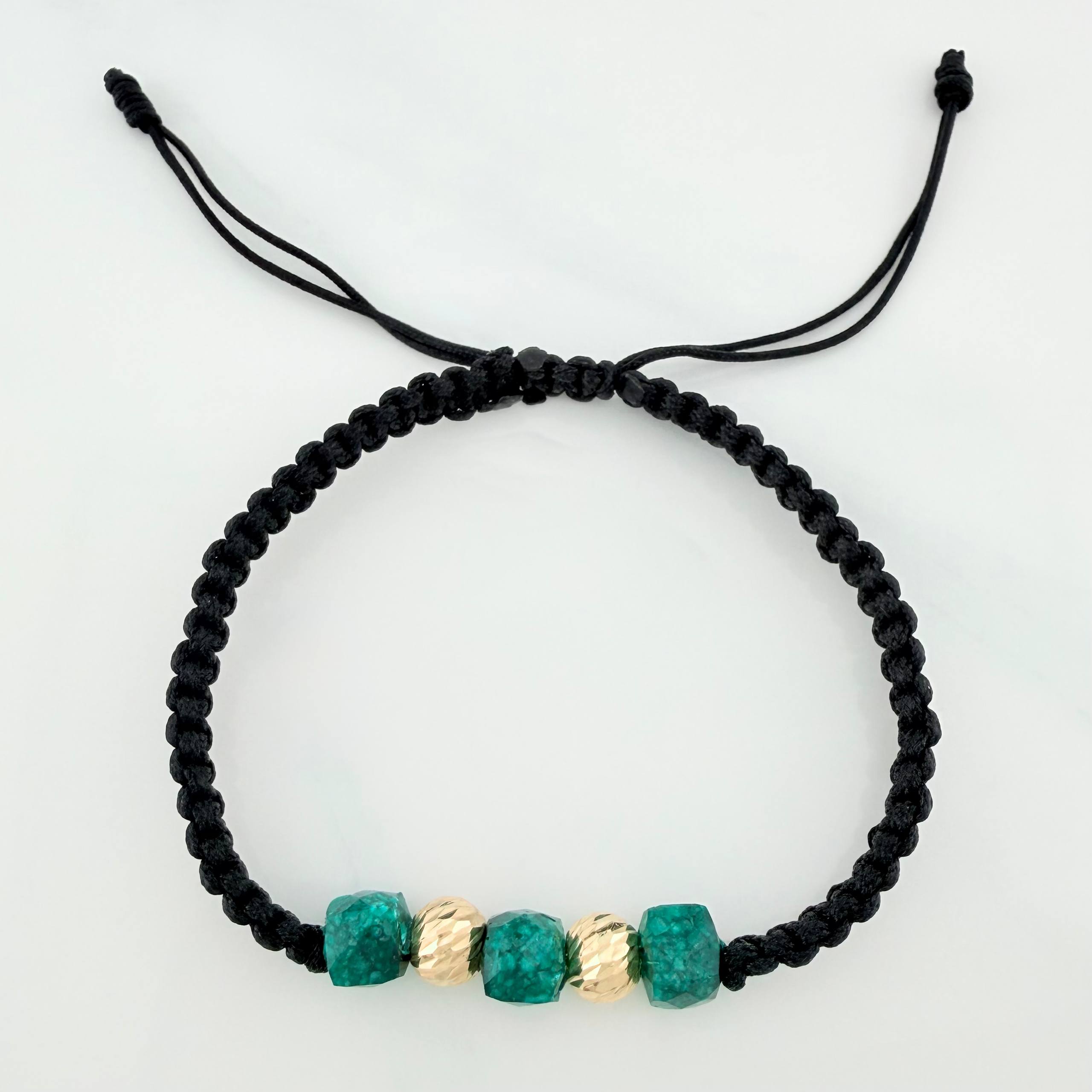 Pulsera Tejida Negra Morrallas 3Mm 3Und Oro Amarillo 18K