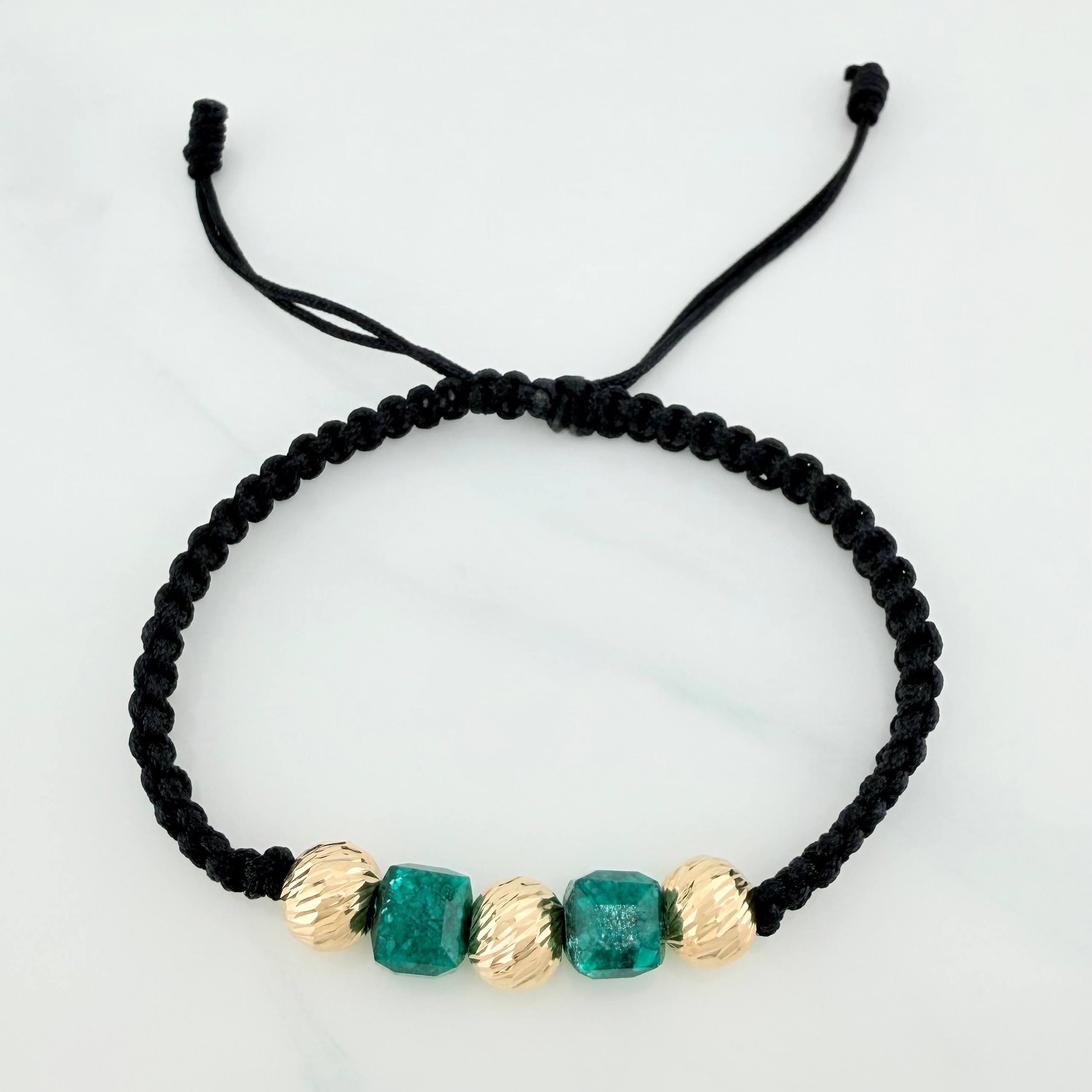 Black Woven Bracelet Cubic Beads 3Mm 2Pcs Yellow Gold 18K