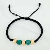 Black Woven Bracelet Cubic Beads 3Mm 2Pcs Yellow Gold 18K