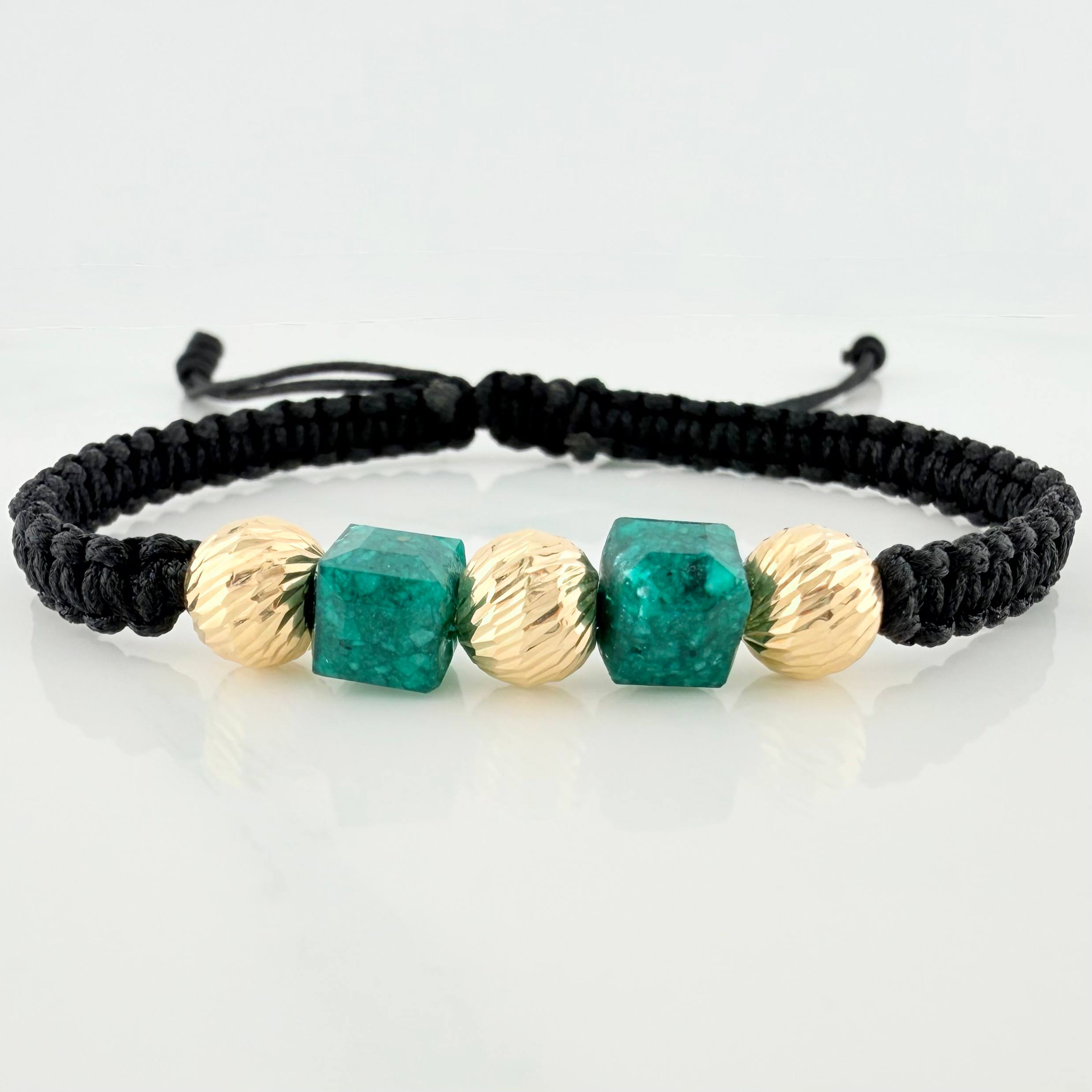 Black Woven Bracelet Cubic Beads 3Mm 2Pcs Yellow Gold 18K