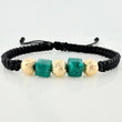 Black Woven Bracelet Cubic Beads 3Mm 2Pcs Yellow Gold 18K