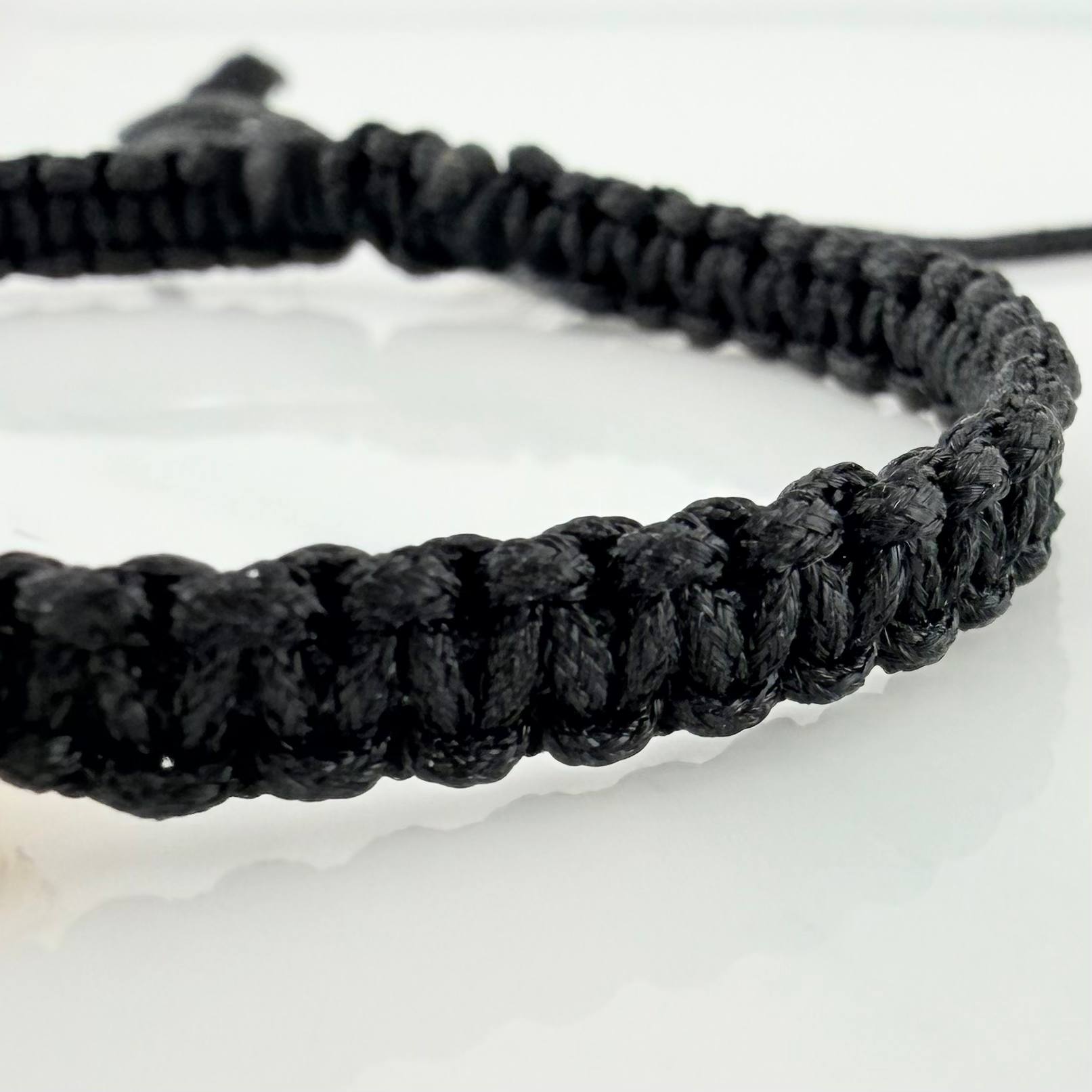 Black Woven Bracelet Cubic Beads 3Mm 2Pcs Yellow Gold 18K