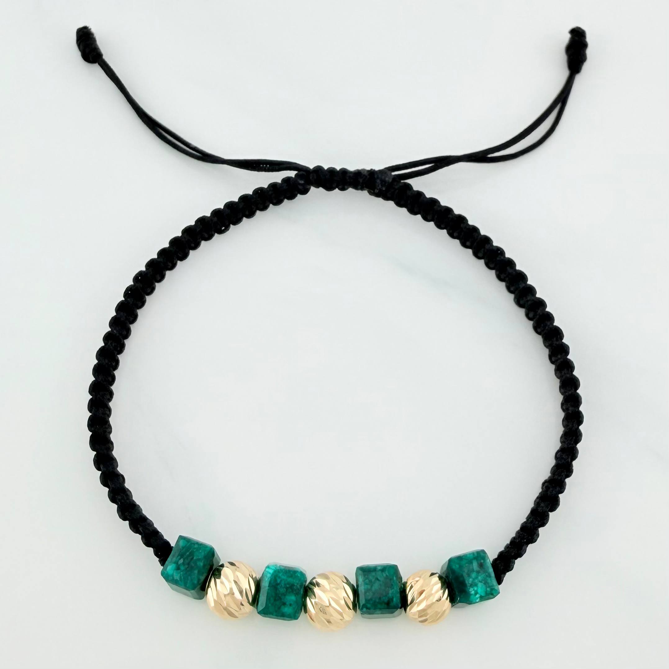Black Woven Bracelet Cubic Beads 2Mm 4Pcs Yellow Gold 18K