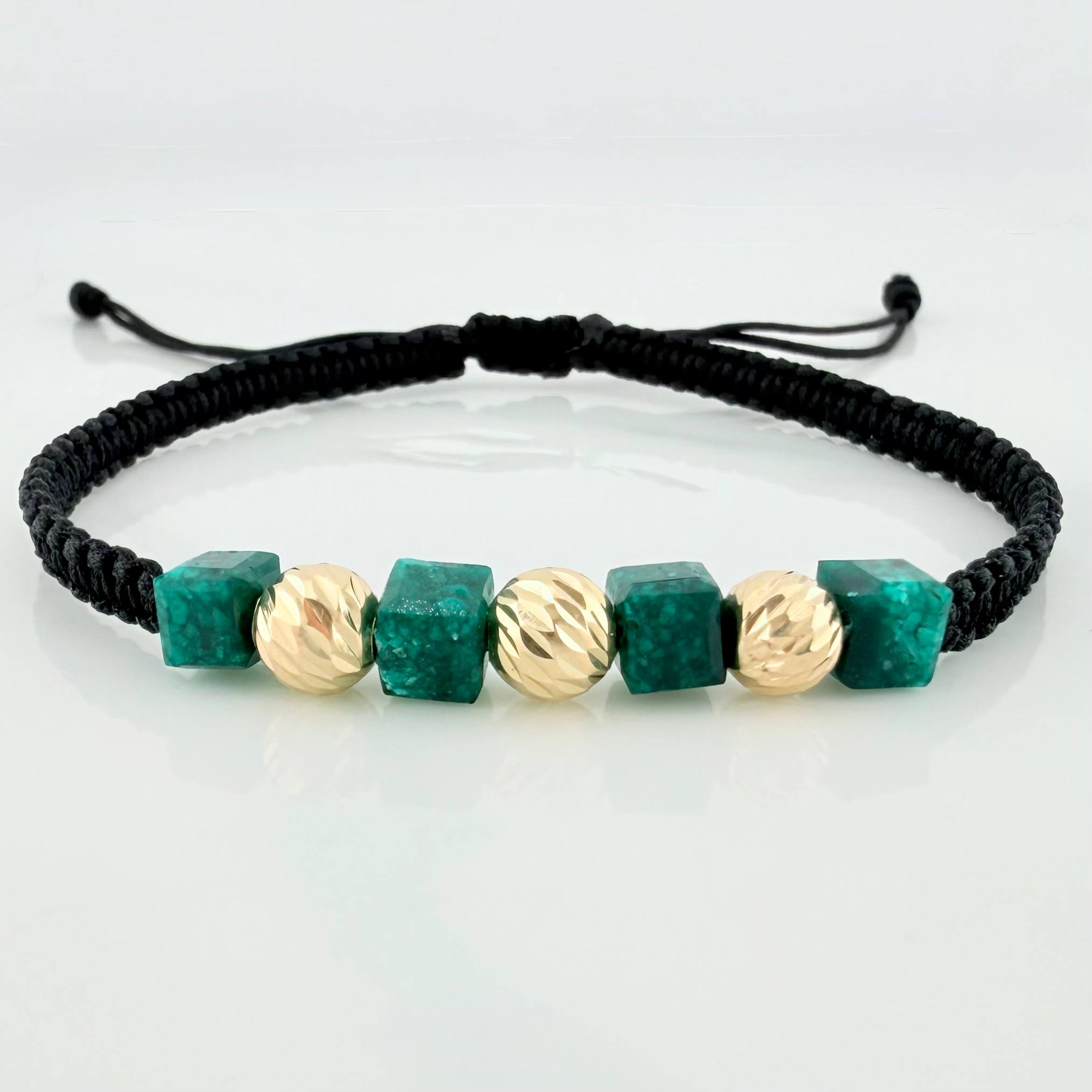 Black Woven Bracelet Cubic Beads 2mm 4pcs Yellow Gold 18K