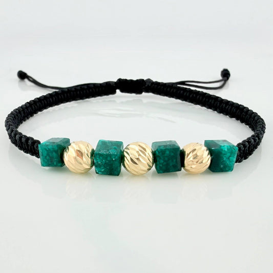 Pulsera Tejida Negra Morralla Cubica 2Mm 4Und Oro Amarillo 18K