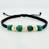 Black Woven Bracelet Cubic Beads 2Mm 4Pcs Yellow Gold 18K