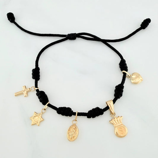 Black Woven Bracelet Six Knots Yellow Gold 18K