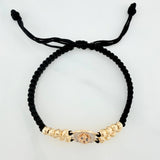 Pulsera Tejida Negra Virgen Guadalupe Tres Oros 18K