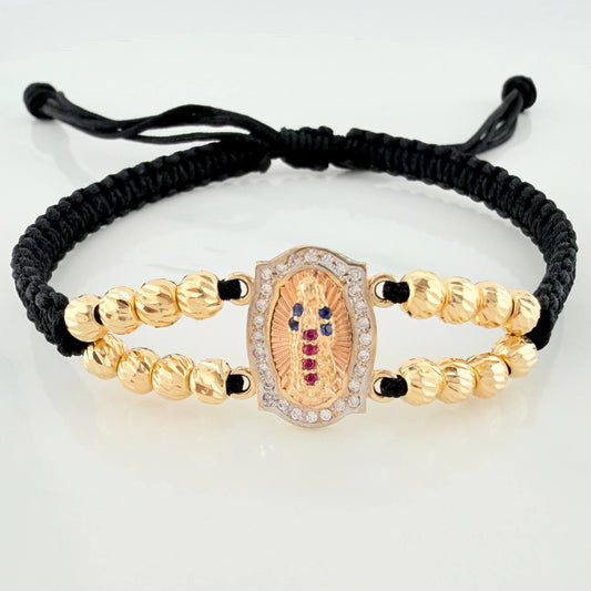 Black Woven Bracelet Virgin of Guadalupe Three Golds 18K