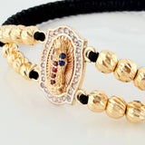Pulsera Tejida Negra Virgen Guadalupe Tres Oros 18K