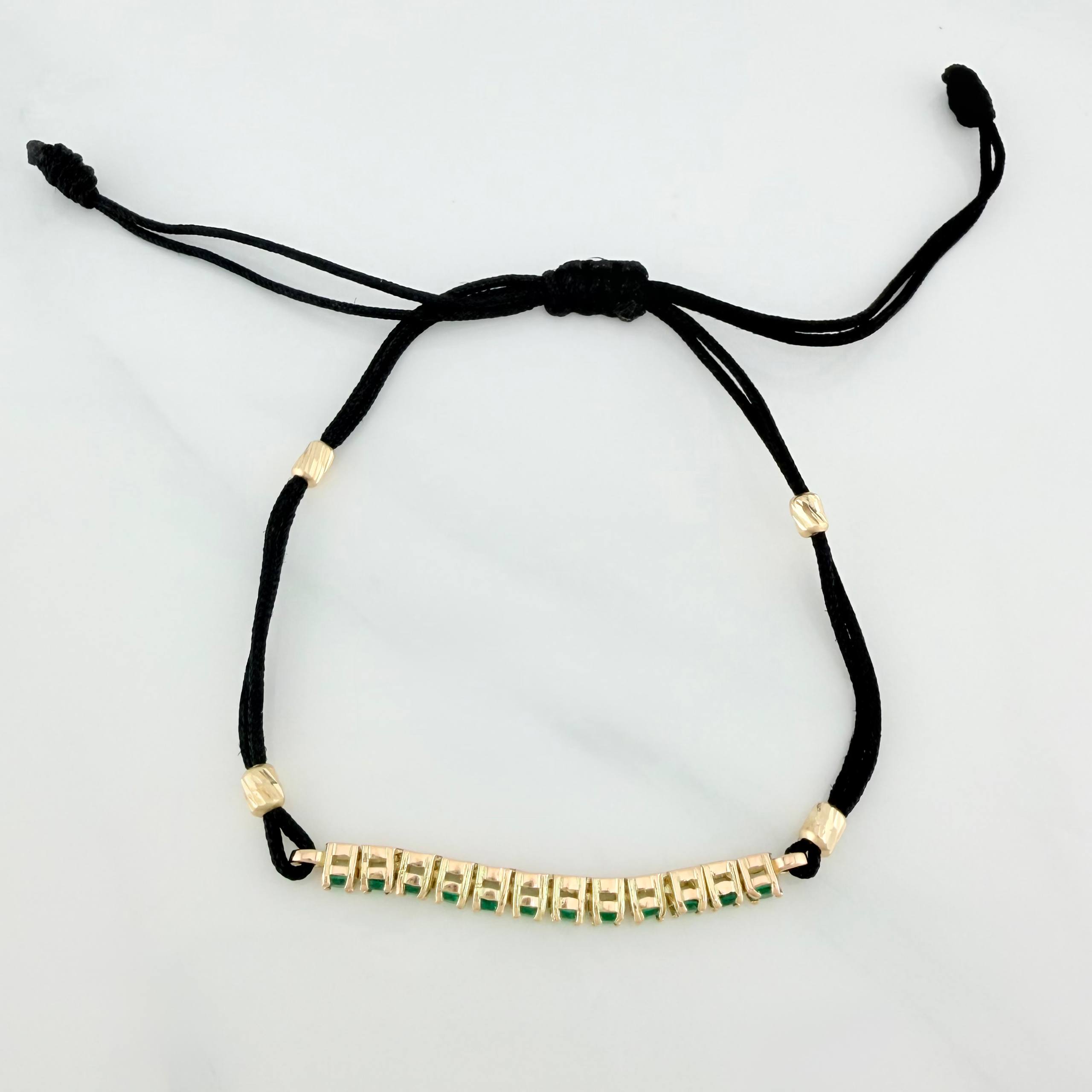 Pulsera Tejida Negra Tennis Oro Amarillo 18K
