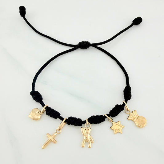 Black Woven Bracelet Six Knots Yellow Gold 18K