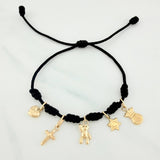 Black Woven Bracelet Six Knots Yellow Gold 18K