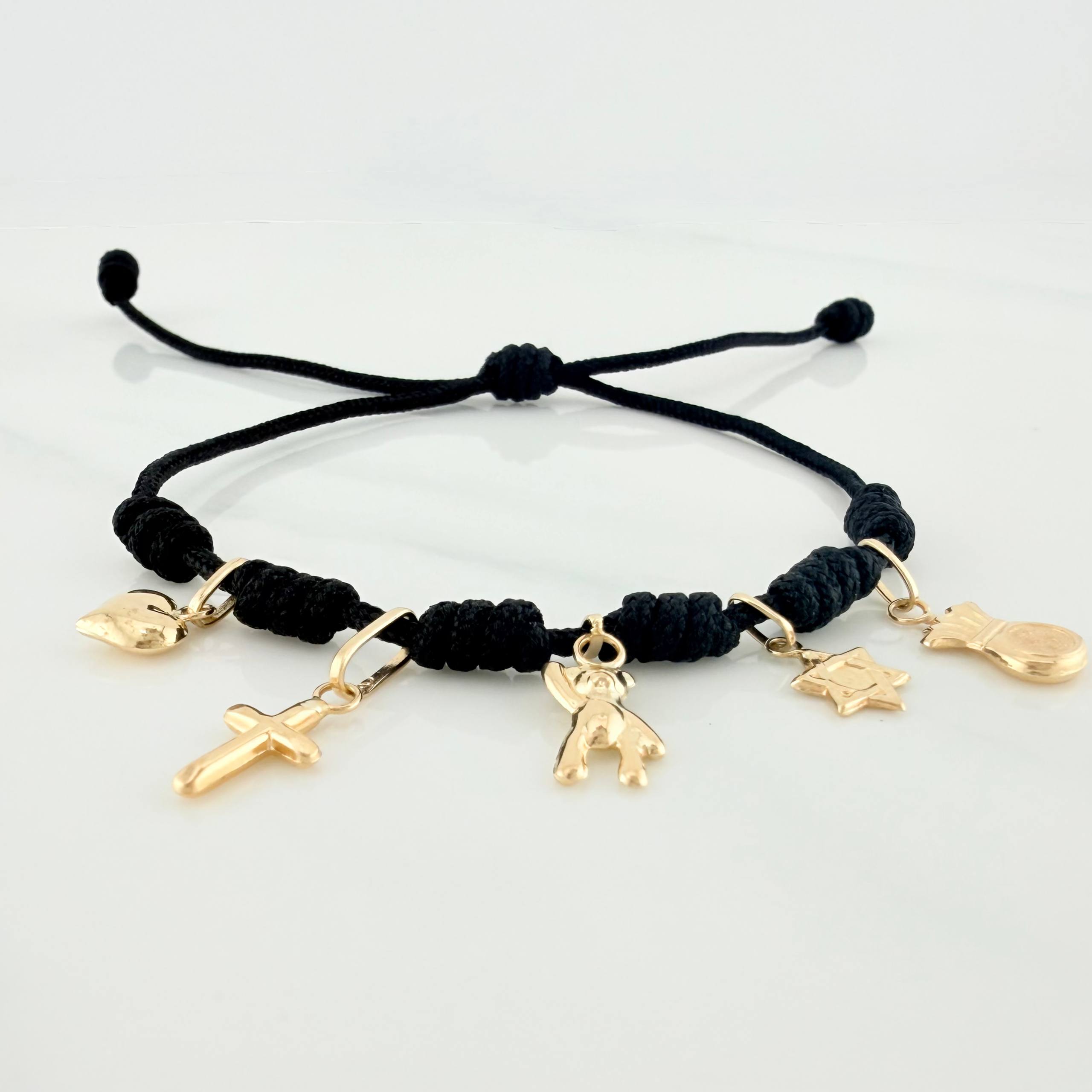 Black Woven Bracelet Six Knots Yellow Gold 18K