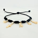Black Woven Bracelet Six Knots Yellow Gold 18K