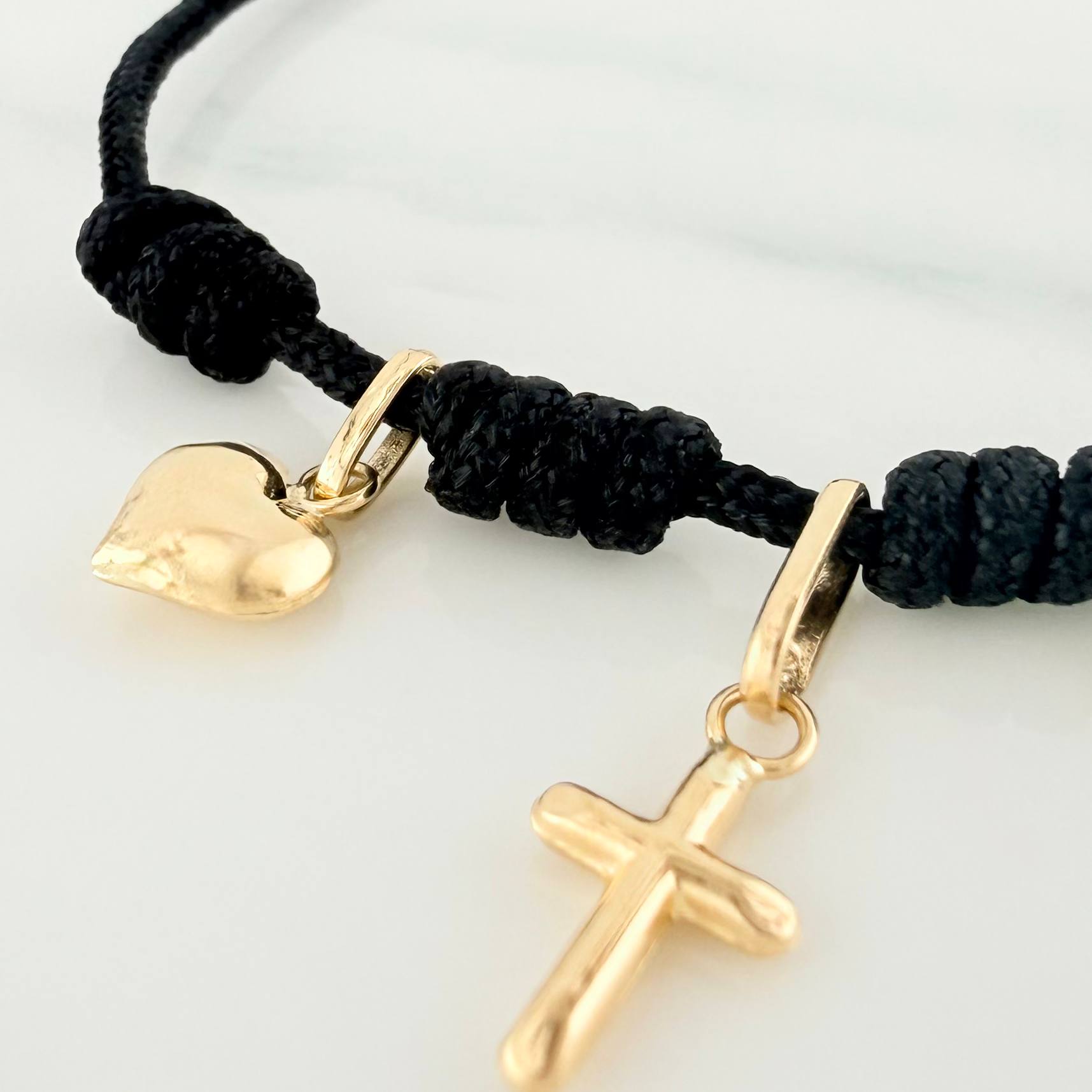 Black Woven Bracelet Six Knots Yellow Gold 18K