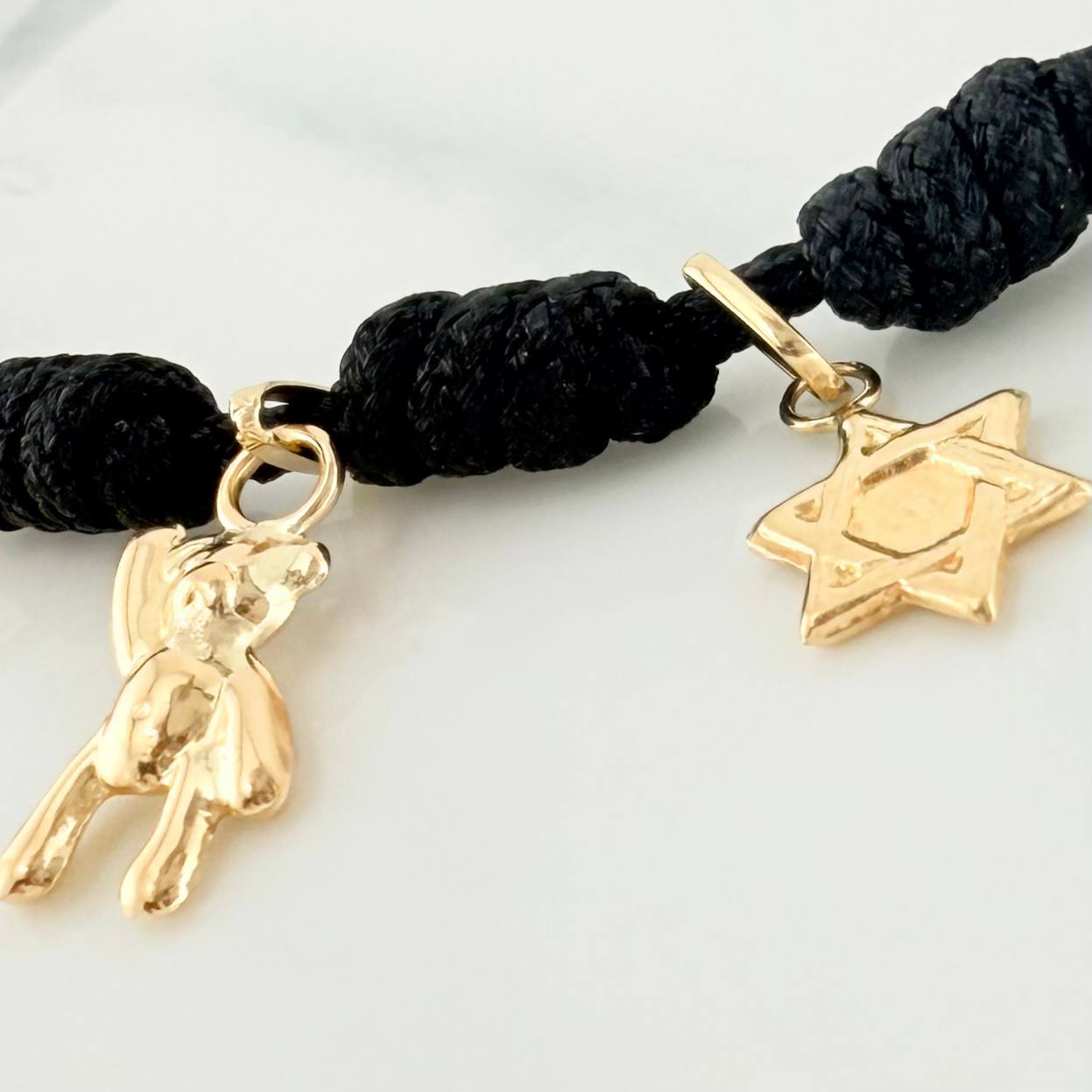 Black Woven Bracelet Six Knots Yellow Gold 18K